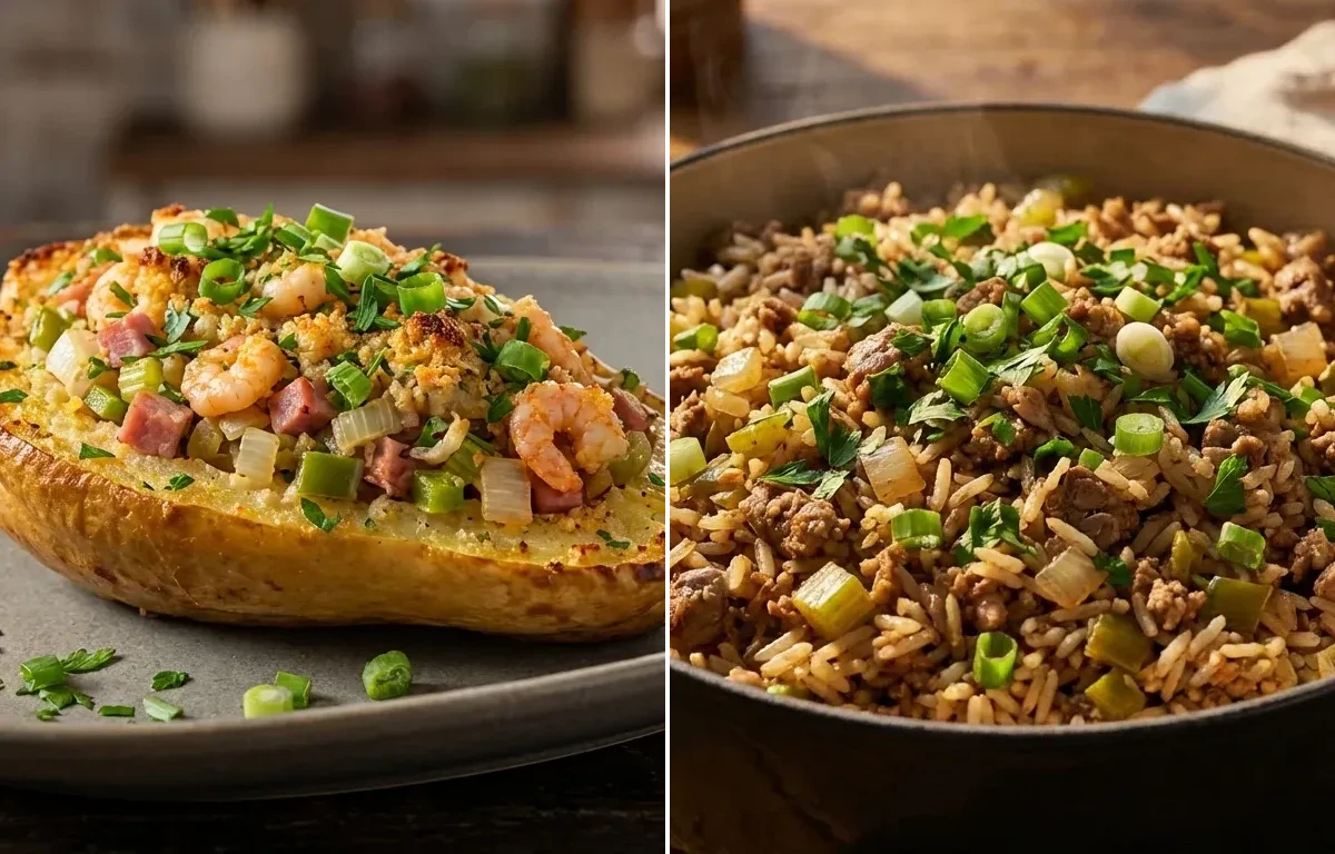 Stuffed Mirliton with Dirty Rice