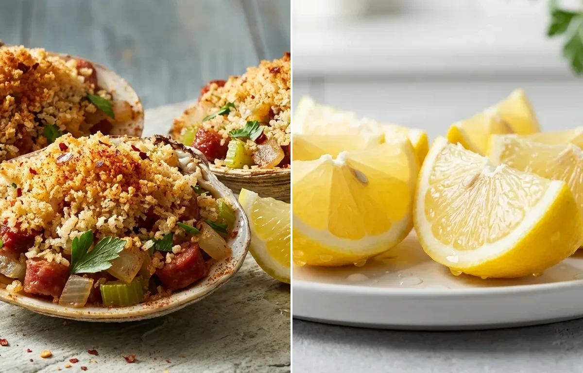 Stuffed Quahogs with Lemon Wedges