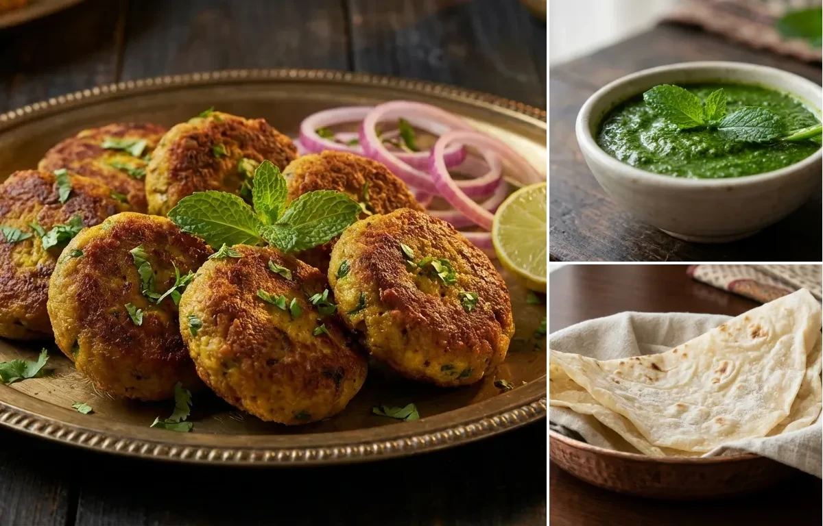 Subz-e-Galouti Kebab with Mint Chutney and Roomali Roti