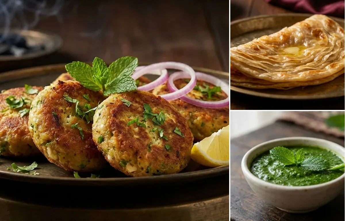 Subz Galouti Kebab with Warqi Paratha and Mint Chutney