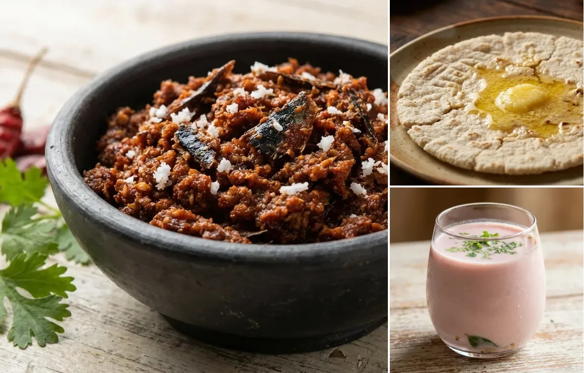 Sukka Bangda Chutney with Jowar Bhakri and Sol Kadhi