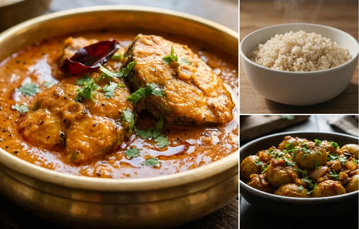 Surmai Curry with Steamed White Rice with Tinda Masala