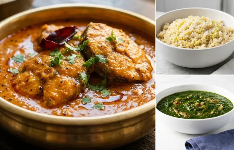 Surmai Curry with Quinoa with Jeera Palak