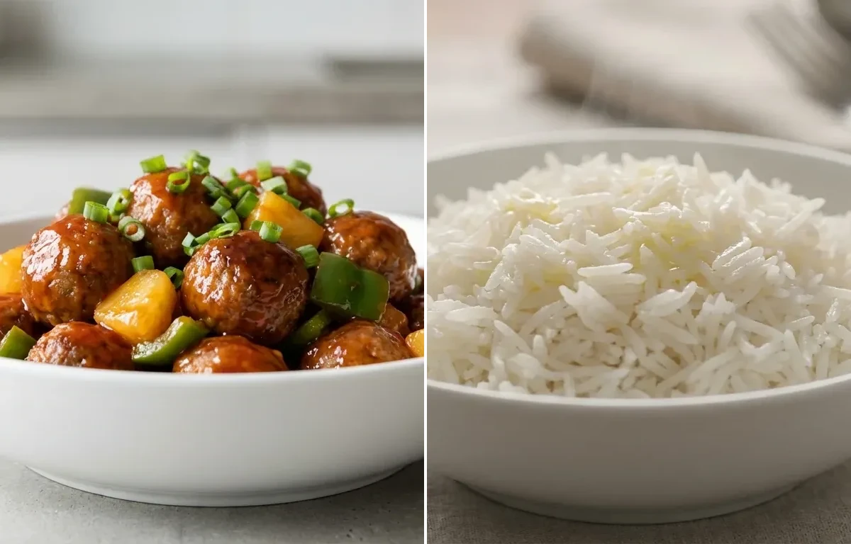 Sweet and Sour Meatballs with Steamed Basmati Rice