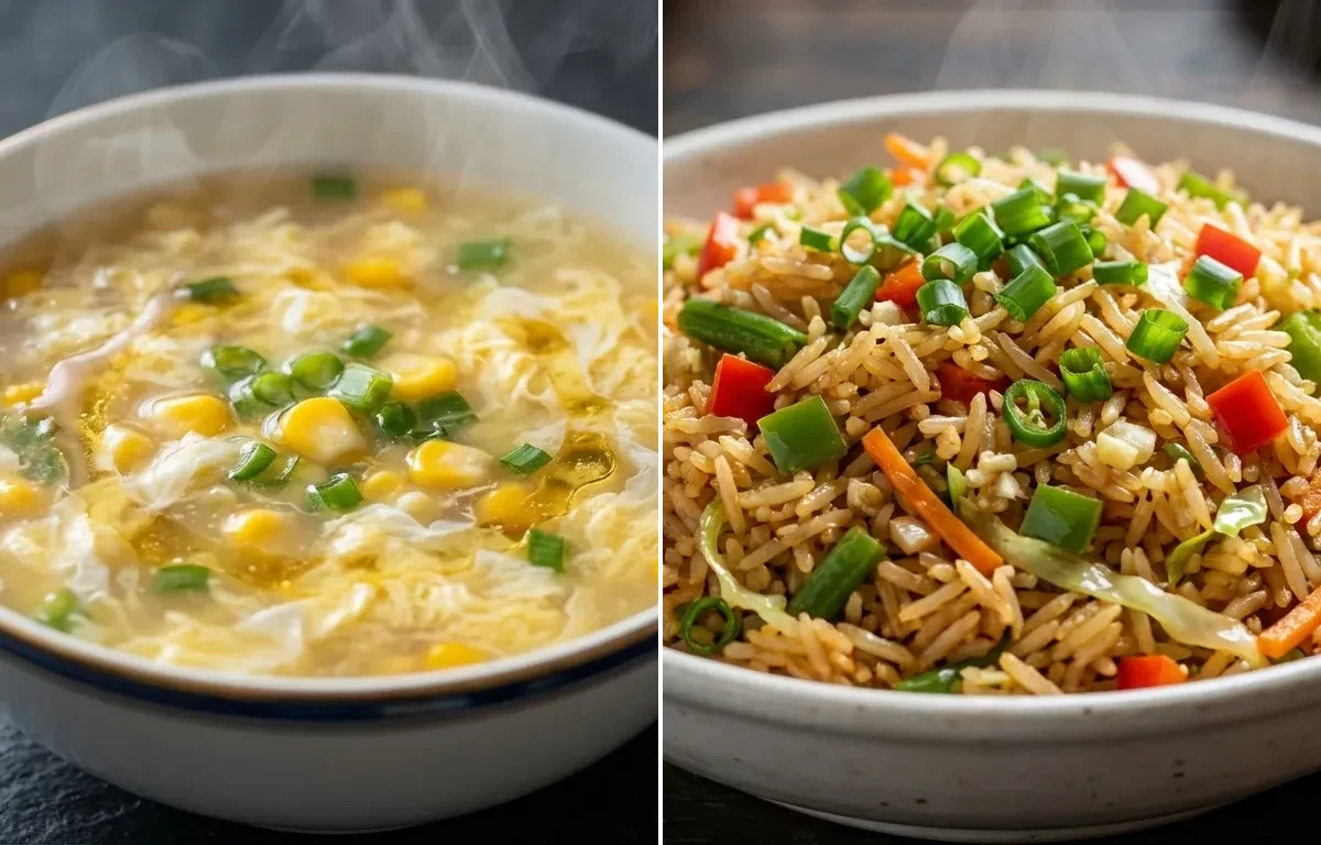 Sweet Corn Egg Drop Soup with Veg Fried Rice