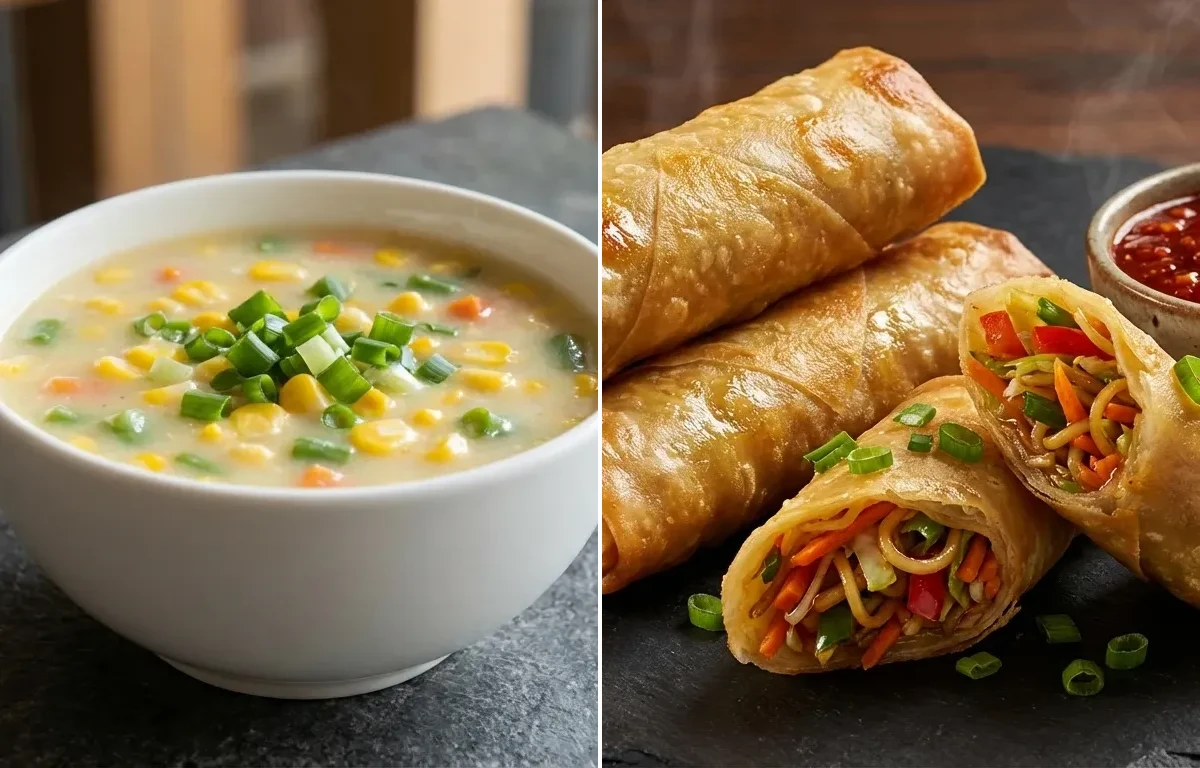 Sweet Corn Soup with Spring Roll