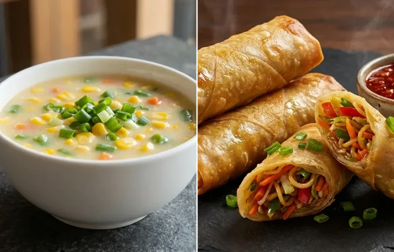 Sweet Corn Soup with Spring Roll