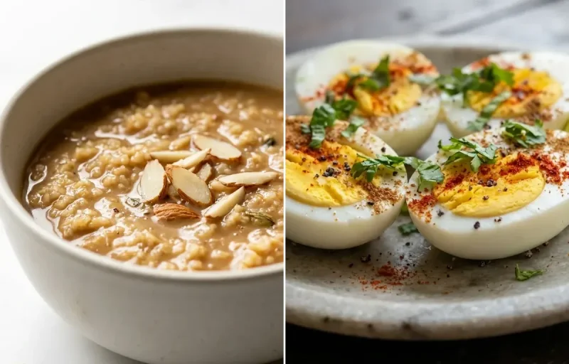 Sweet Dalia Kheer with Boiled Eggs with Banana with Black Coffee