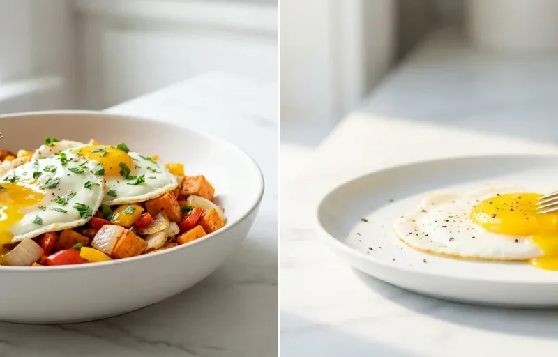 Sweet Potato and Bell Pepper Hash with Sunny-Side-Up Fried Egg