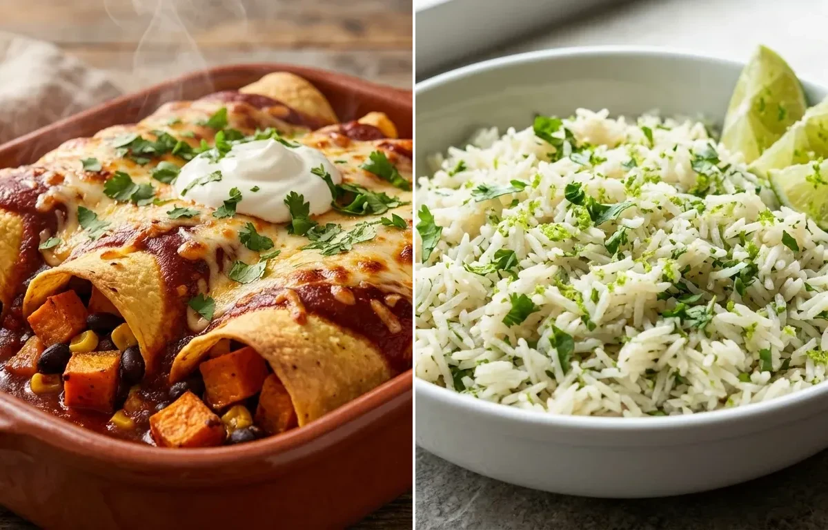 Sweet Potato and Black Bean Enchiladas with Cilantro Lime Rice