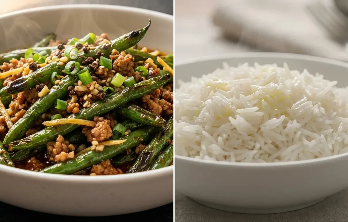 Szechuan Green Beans with Pork with Steamed Basmati Rice