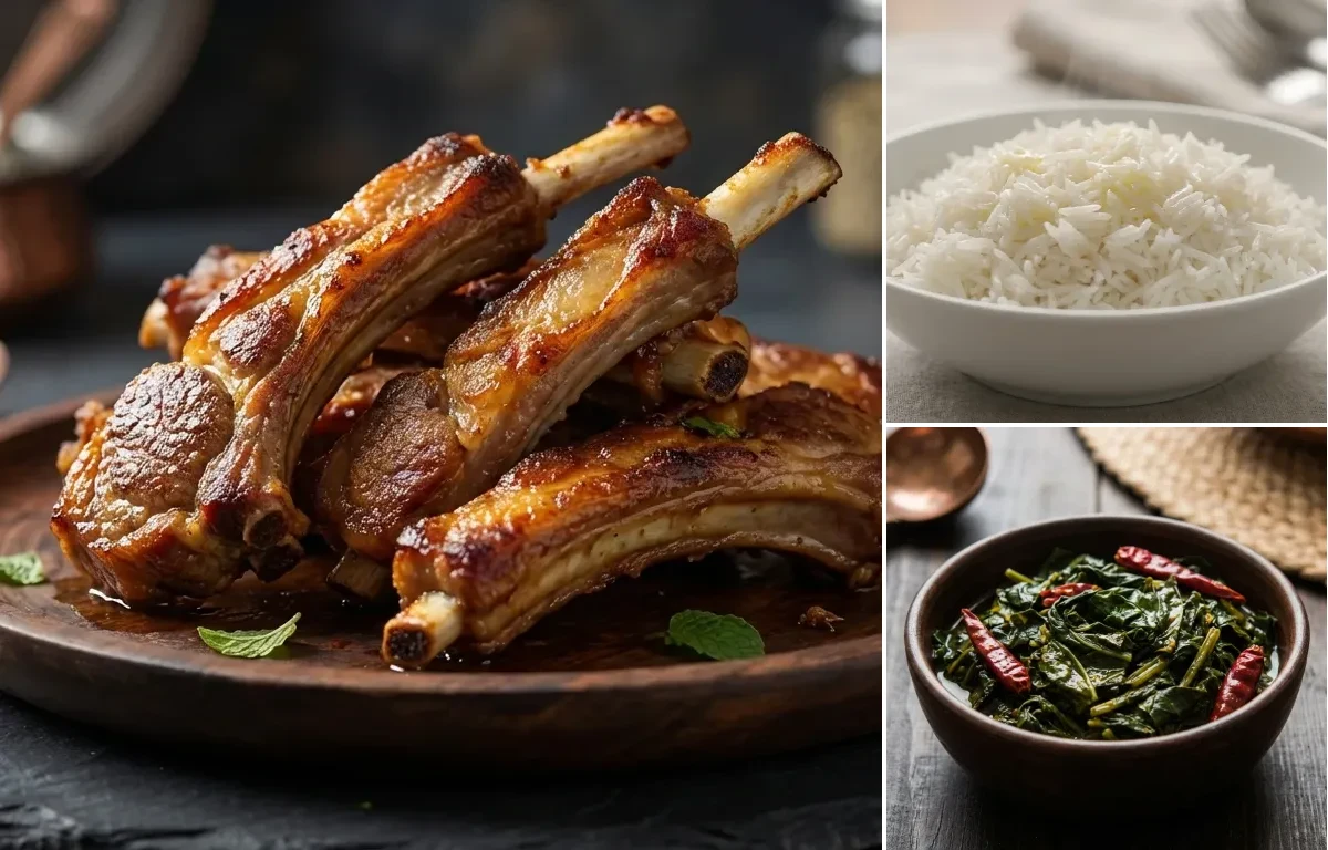 Tabak Maaz with Steamed Basmati Rice and Haak Saag