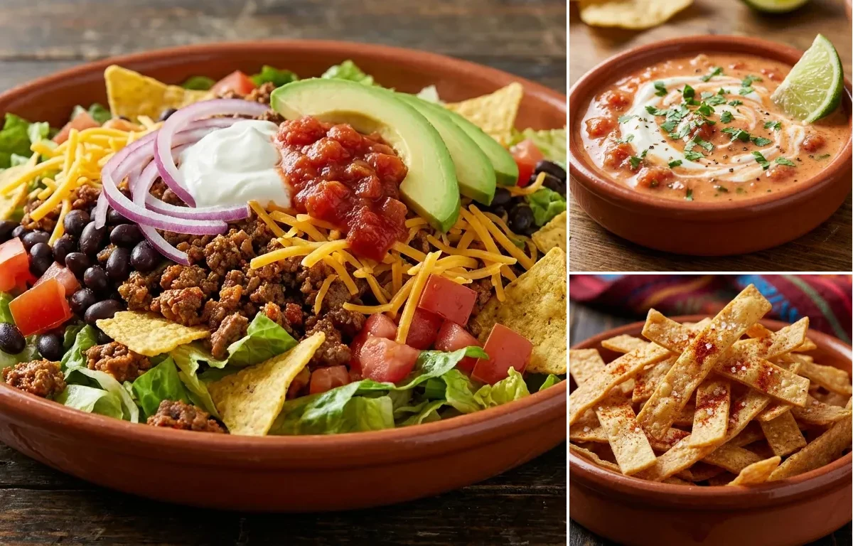 Taco Salad with Salsa Dressing and Tortilla Strips