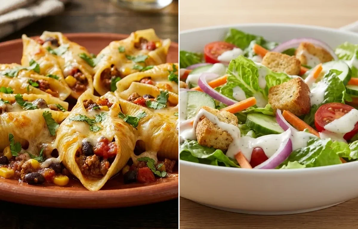 Taco Stuffed Shells with Side Salad