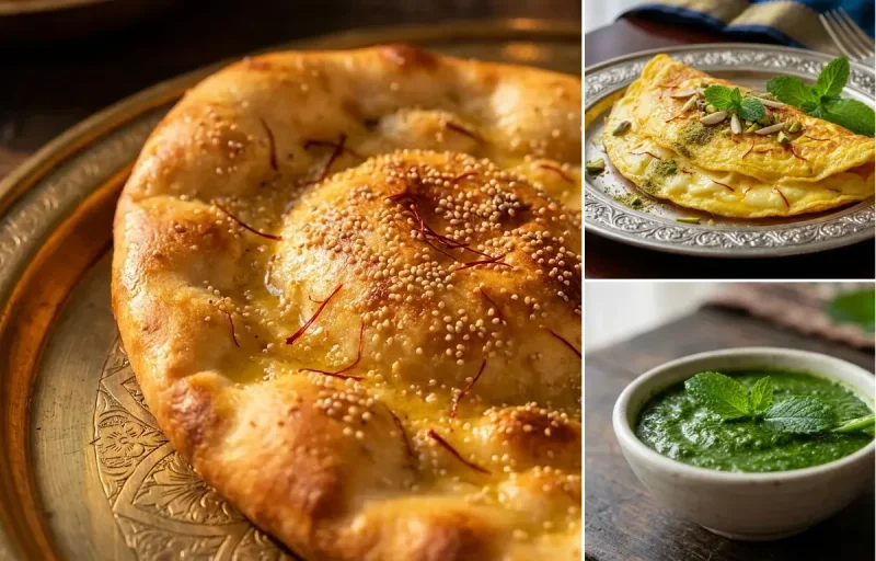 Taftan with Saffron Omelette and Mint Chutney