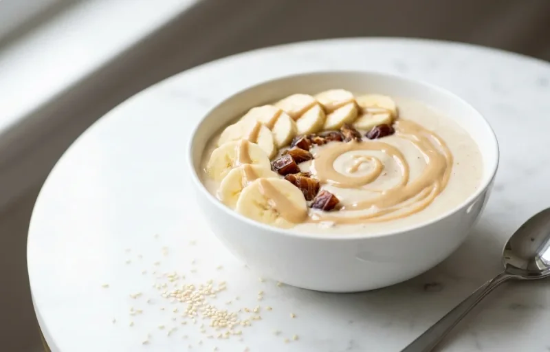 Tahini Banana Smoothie Bowl with Oats and Dates