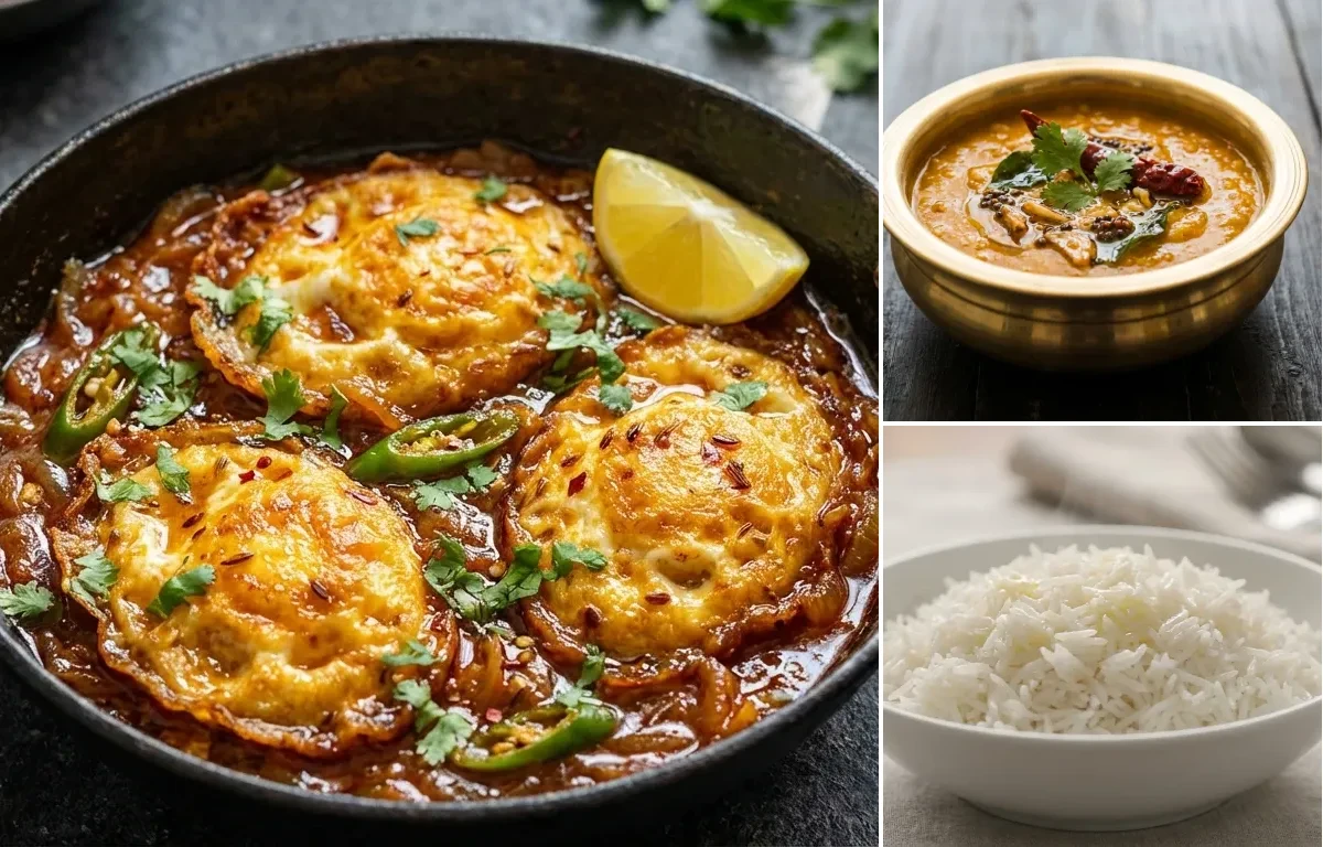 Talawa Anda with Khatti Dal and Steamed Basmati Rice