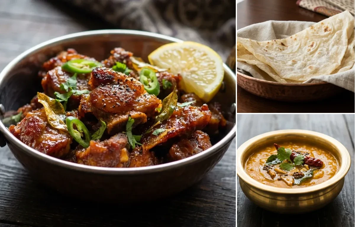 Talawa Gosht with Roomali Roti and Khatti Dal