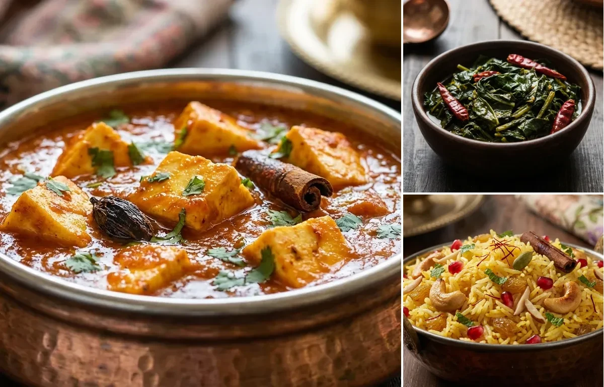 Tamatar Chaman with Haak Saag and Kashmiri Pulao