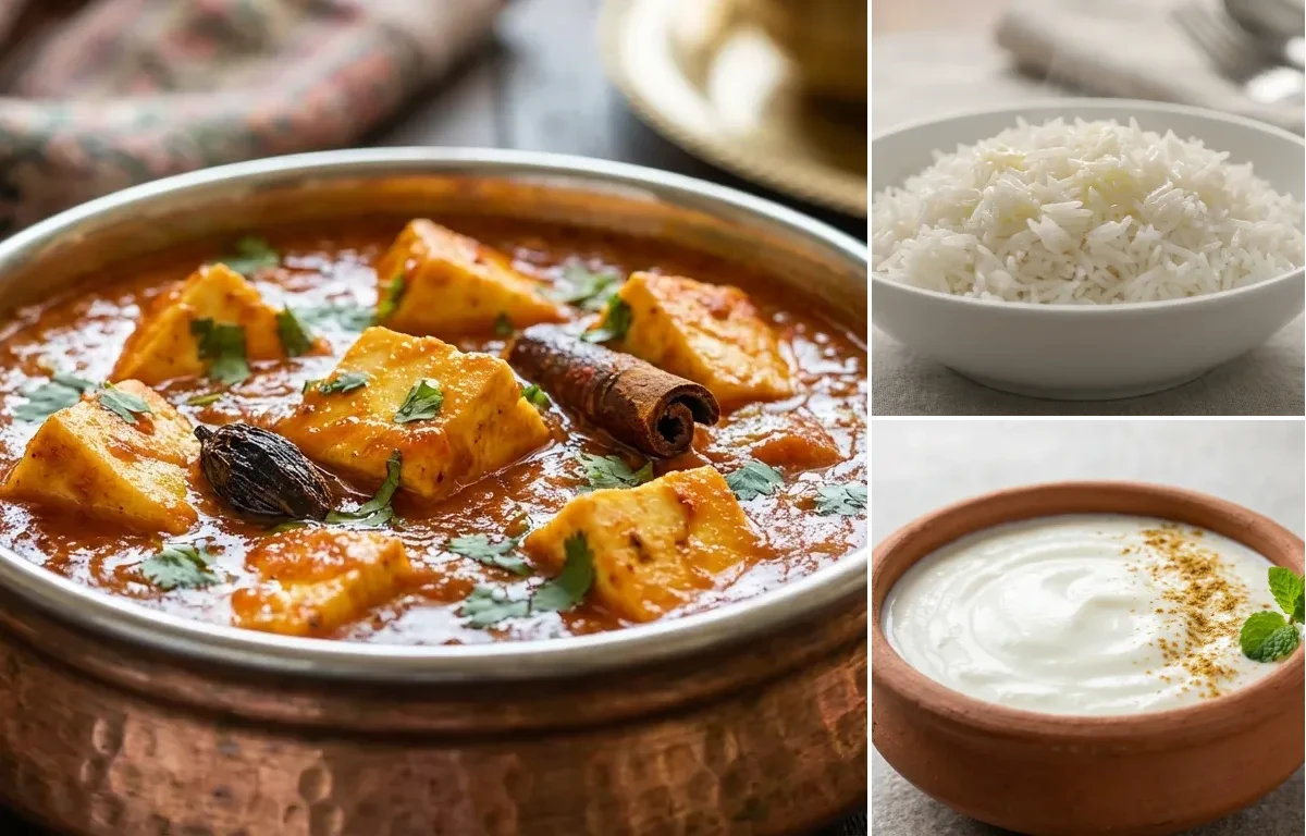 Tamatar Chaman with Steamed Basmati Rice and Dahi