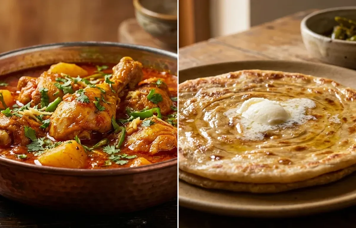 Tameta ma Marghi with Paratha