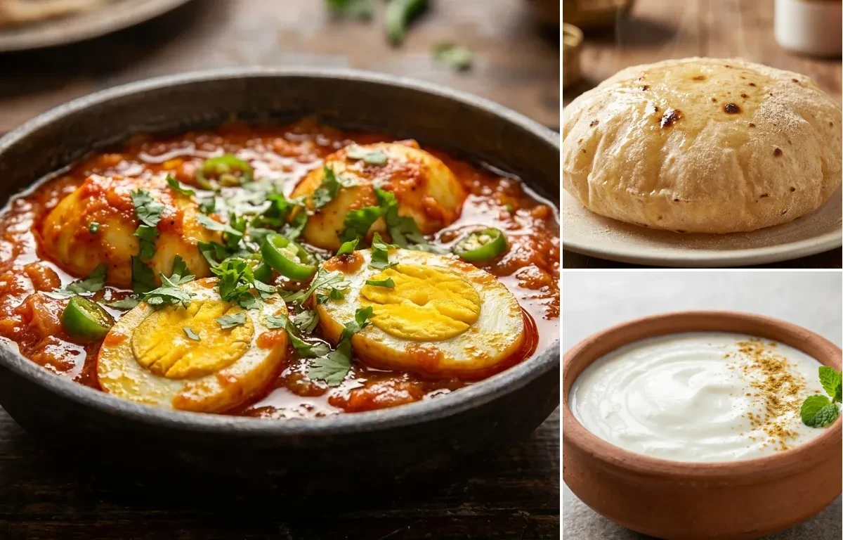 Tamoto Mein Anda with Phulka and Dahi