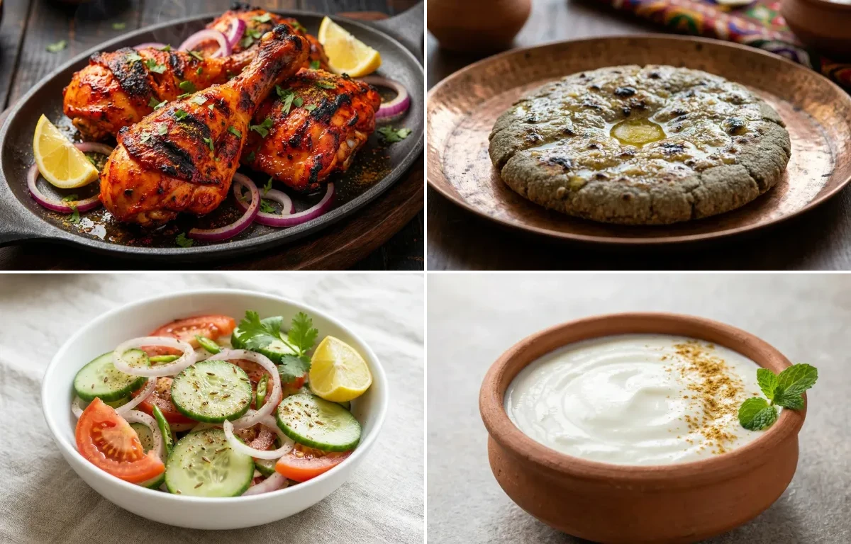 Tandoori Chicken with Bajra Roti with Green Salad with Dahi