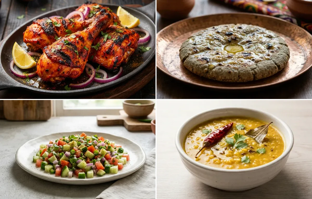Tandoori Chicken with Bajra Roti with Kachumber Salad with Moong Dal