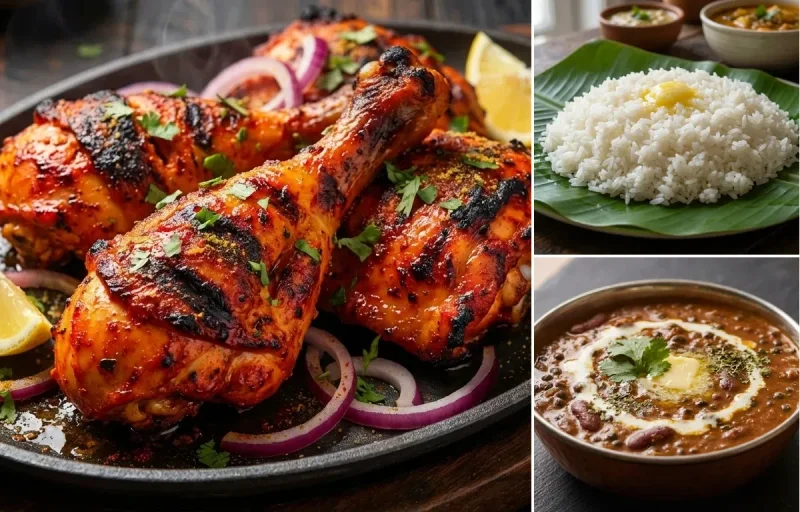 Tandoori Chicken with Steamed White Rice with Dal Makhani with Green Salad