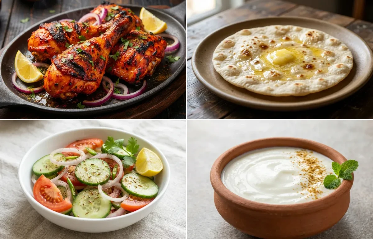 Tandoori Chicken with Jowar Roti with Green Salad with Dahi
