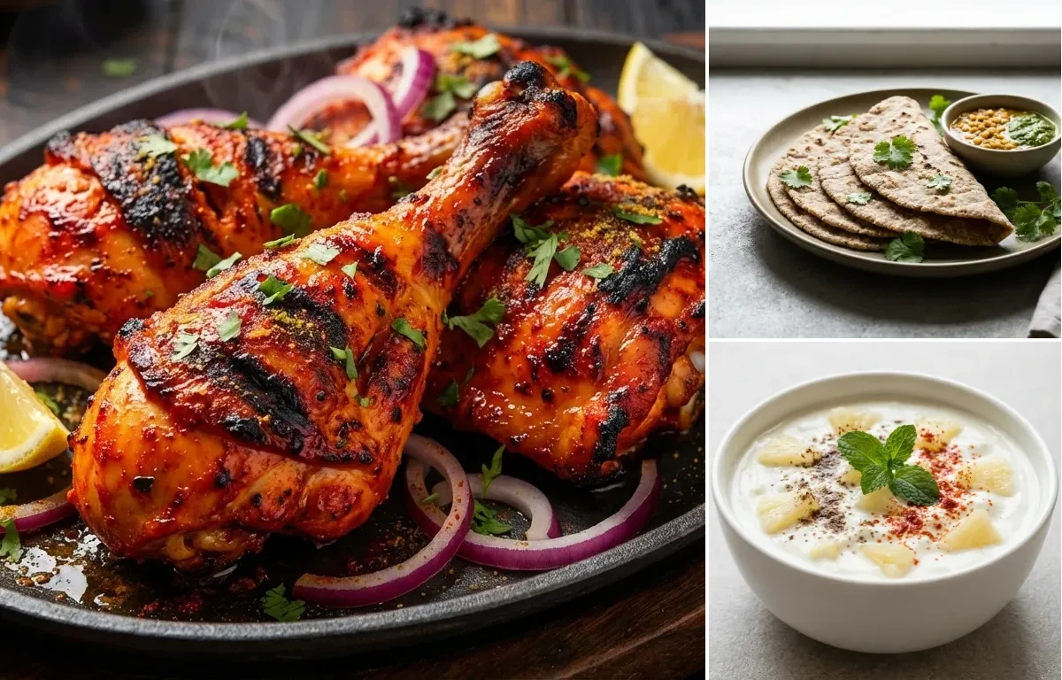 Tandoori Chicken with Vegan Jowar Roti and Pineapple Raita