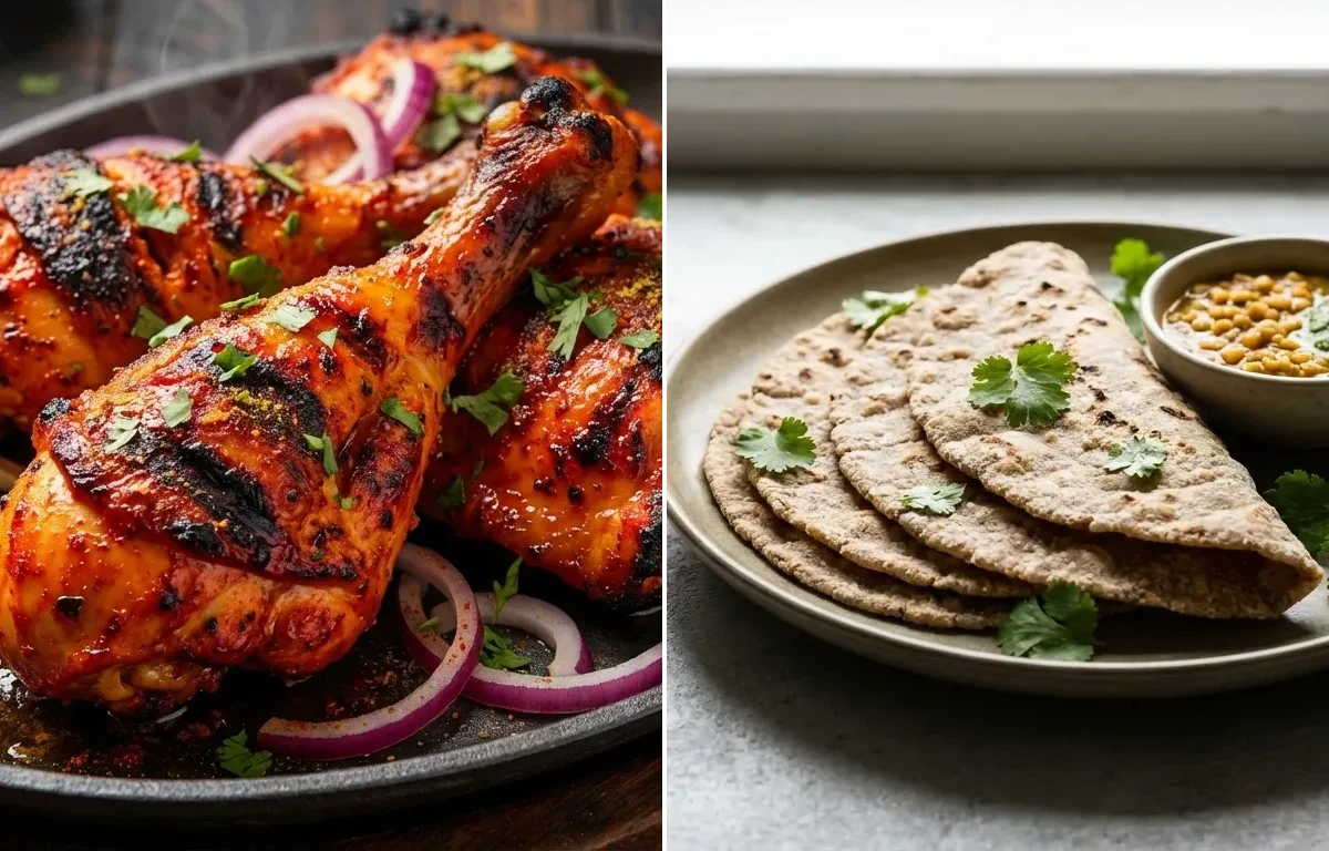 Tandoori Chicken with Vegan Jowar Roti and Plain Buttermilk Spiced