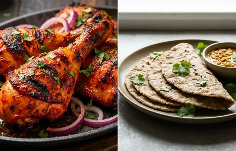 Tandoori Chicken with Vegan Jowar Roti and Plain Buttermilk Spiced