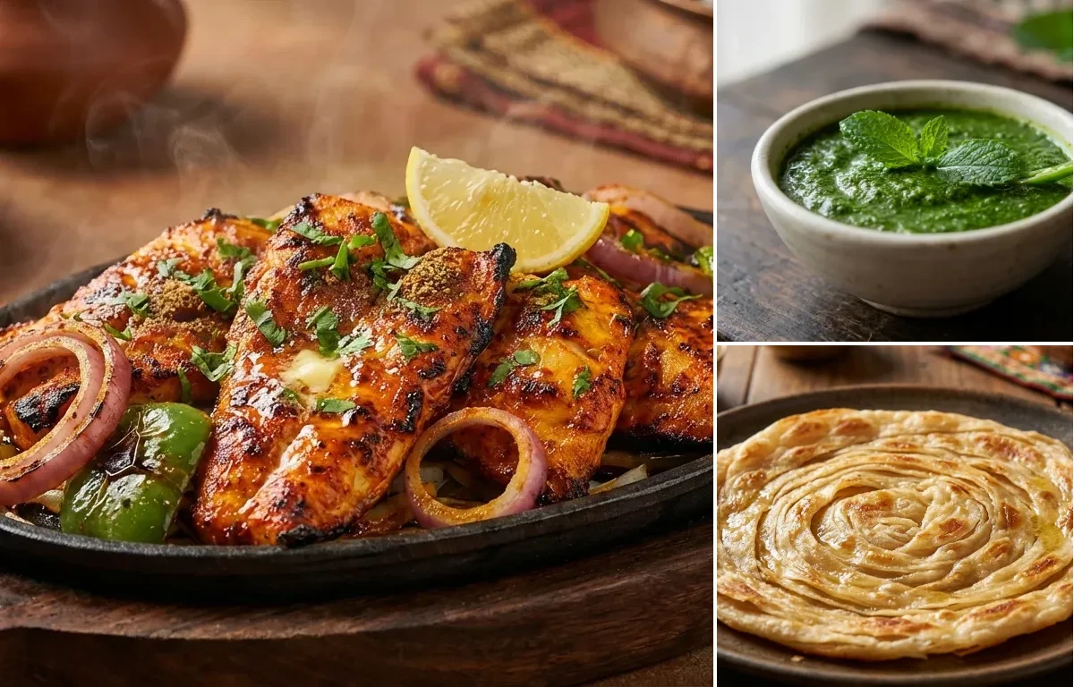 Tandoori Fish Tikka with Mint Chutney and Laccha Paratha