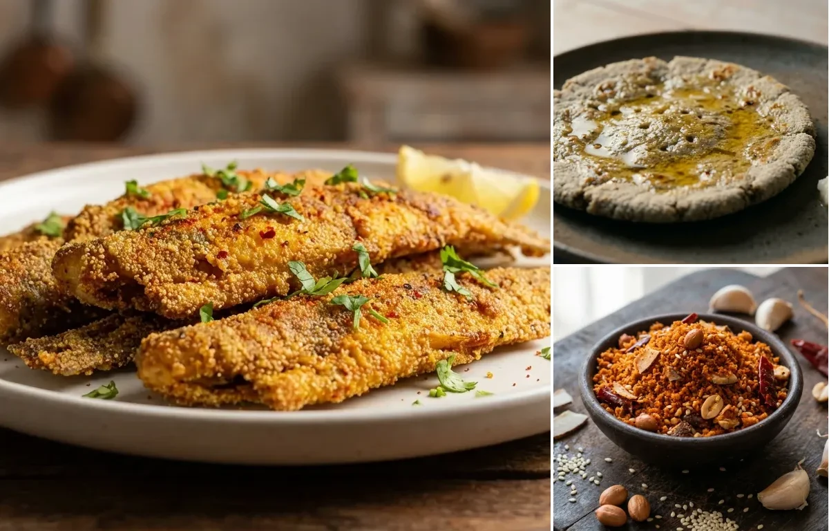 Tarela Boomla with Bajra Rotlo and Dry Garlic Chutney