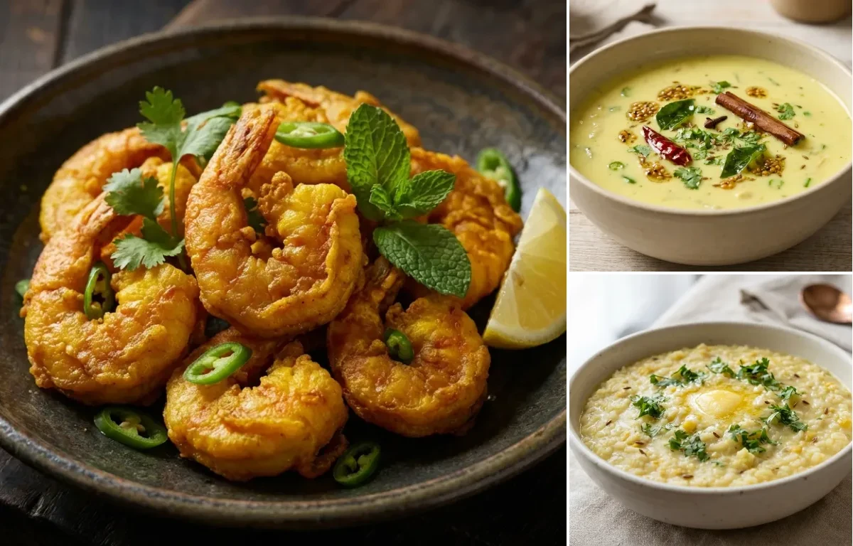 Tarela Kolmi with Gujarati Kadhi and Moong Dal Khichdi