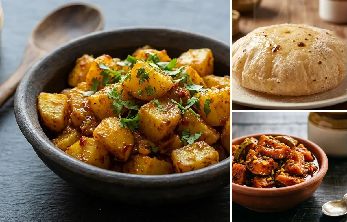 Taryal Patata with Phulka and Mango Pickle