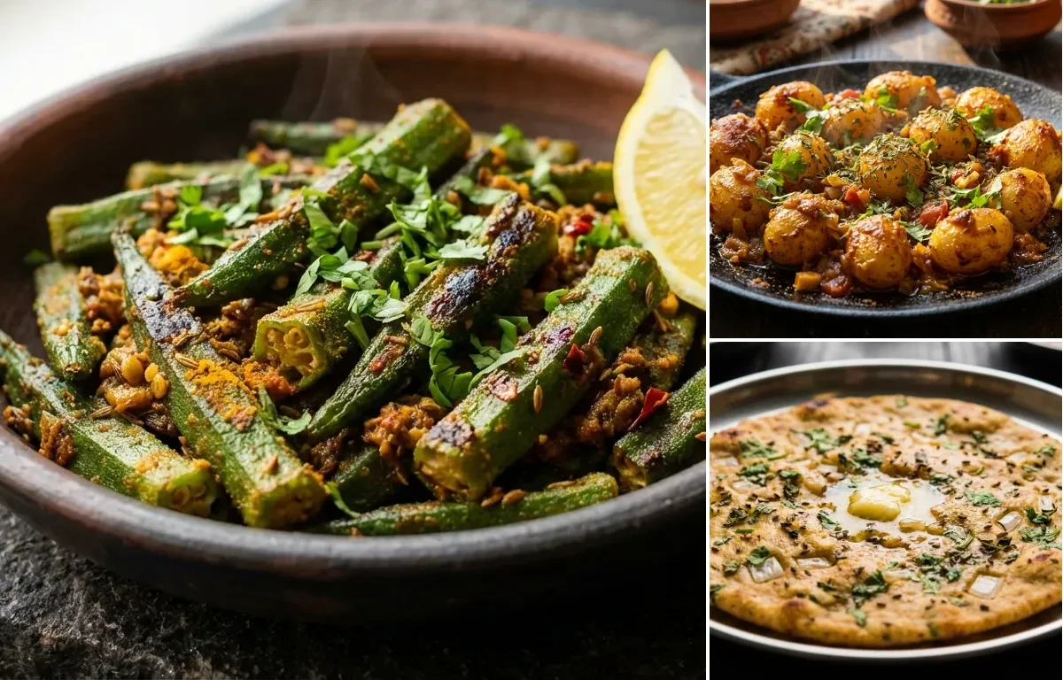 Tawa Bhindi with Tawa Aloo and Missi Roti