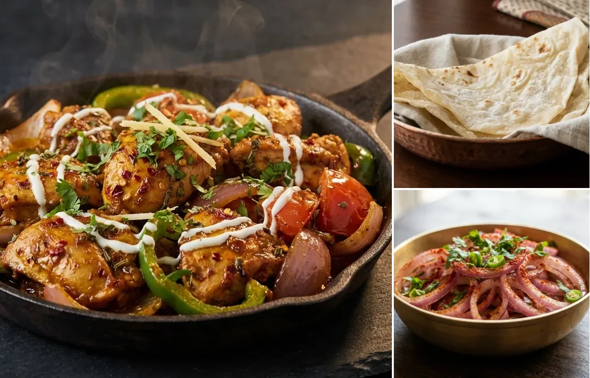 Tawa Chicken with Roomali Roti and Onion Salad
