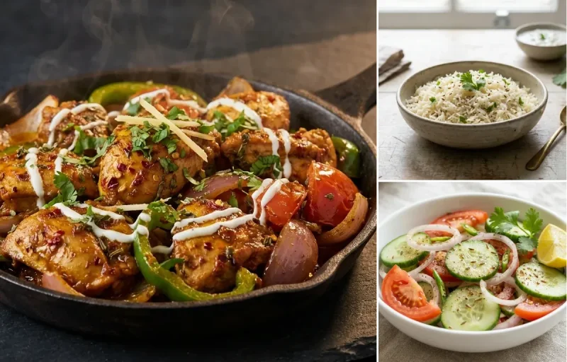 Tawa Chicken with Jeera Rice with Green Salad