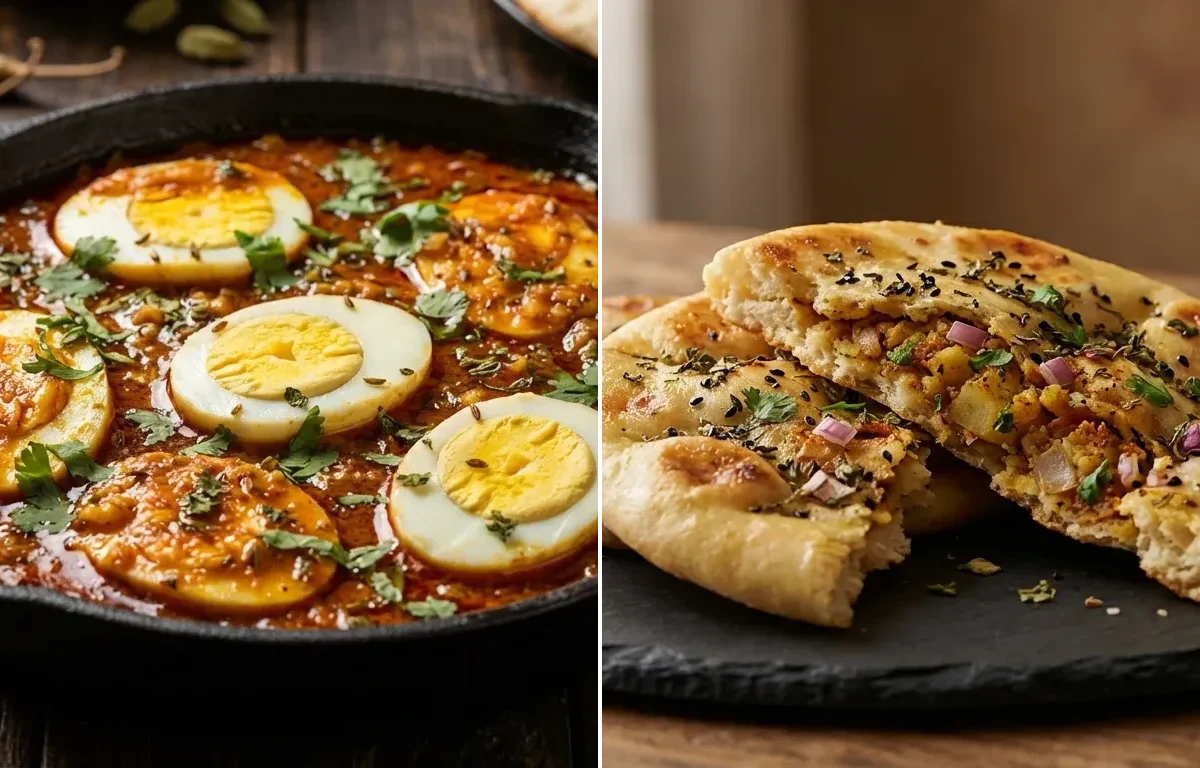 Tawa Egg Masala with Amritsari Kulcha