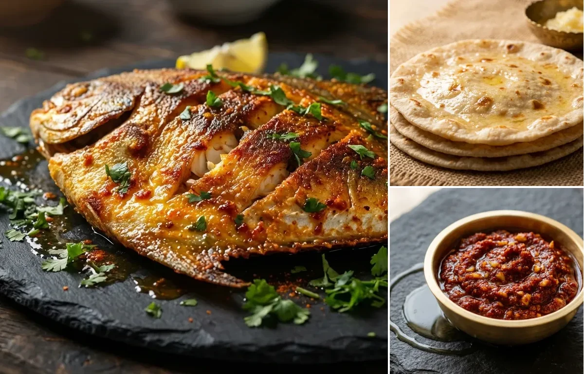 Tawa Pomfret with Rotli and Lasan ni Chutney