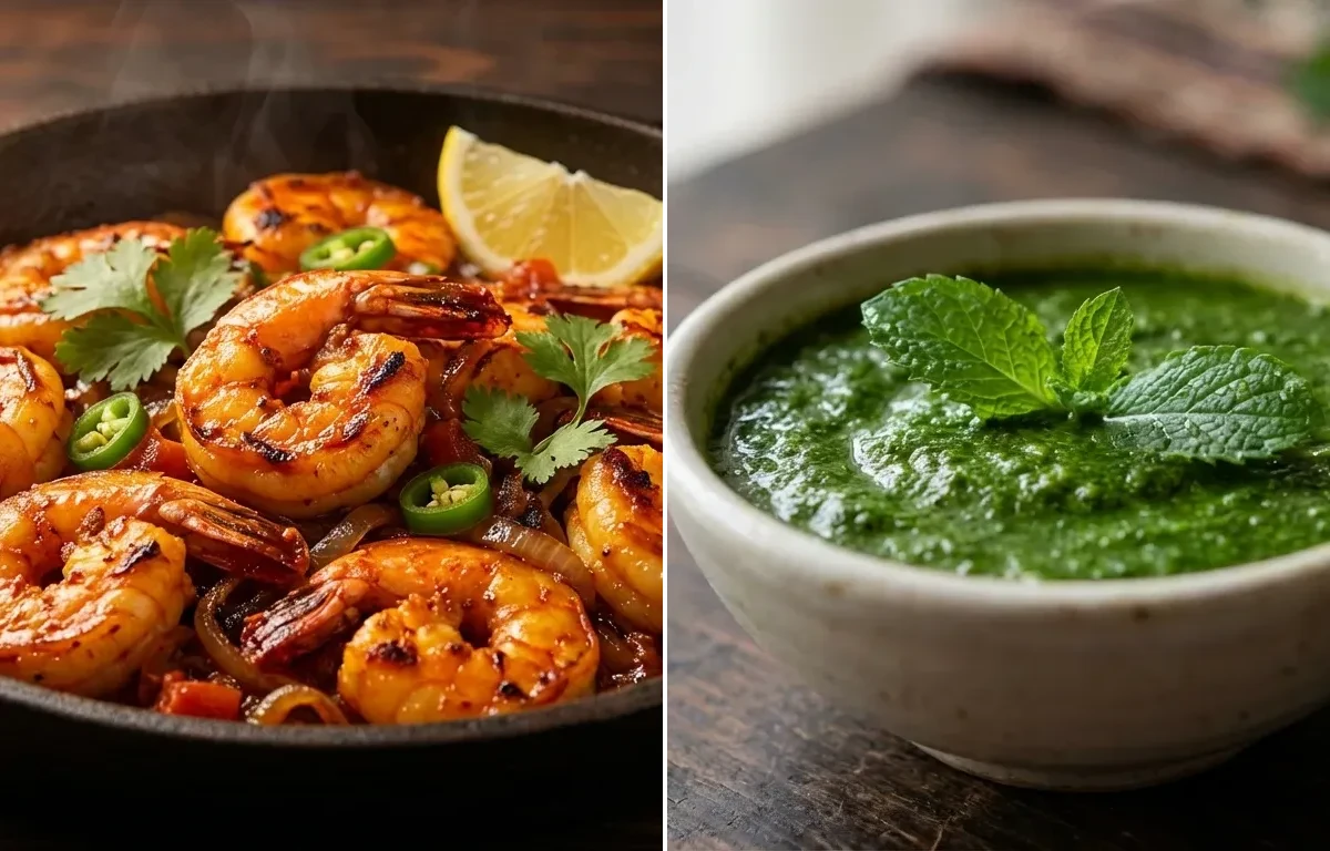 Tawa Prawns with Mint Chutney