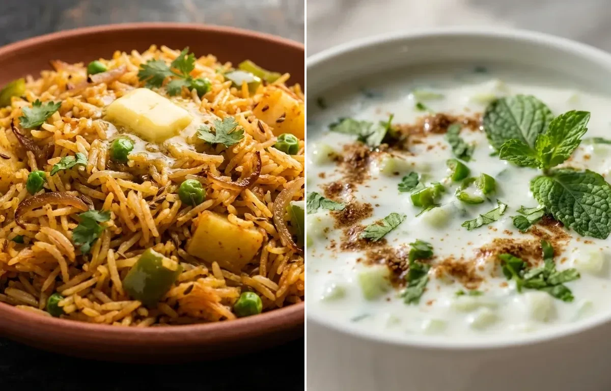 Tawa Pulao with Cucumber Raita