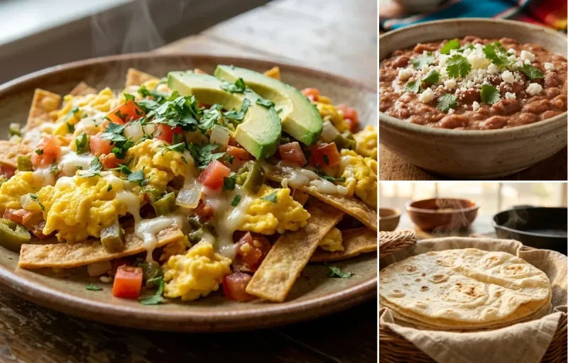 Tex-Mex Migas with Tex-Mex Refried Beans and Flour Tortillas