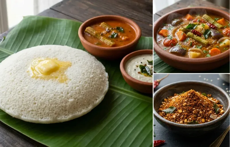 Thatte Idli with Vegetable Sambar and Chutney Powder