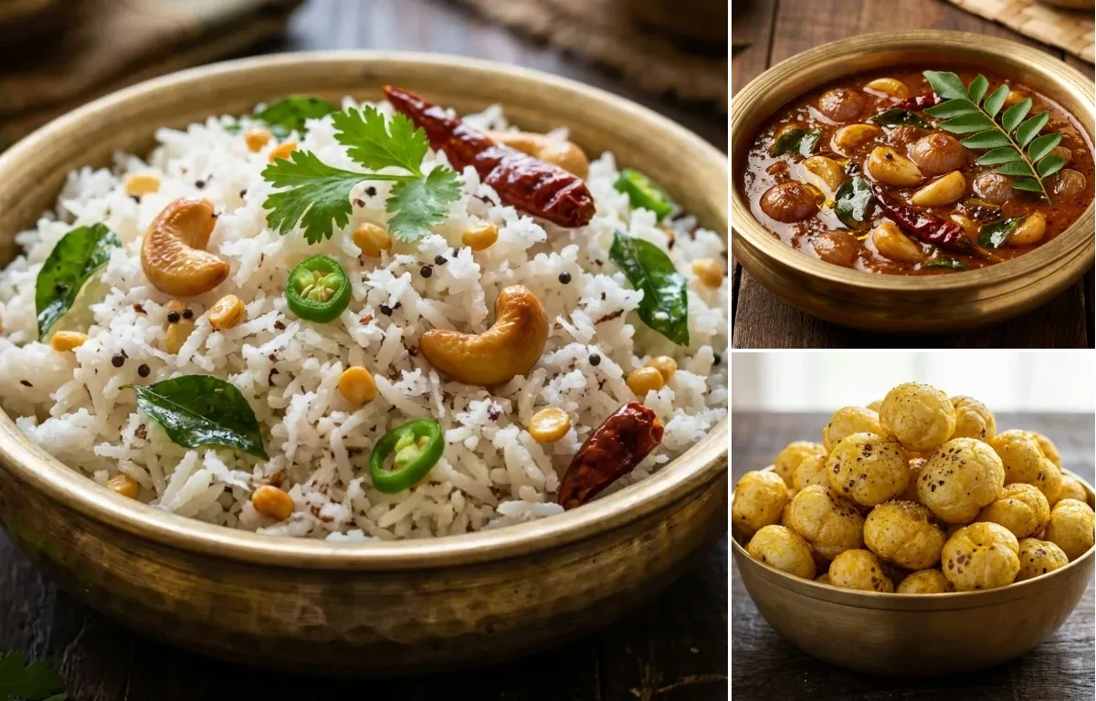 Thengai Sadam with Poondu Kuzhambu and Roasted Makhana