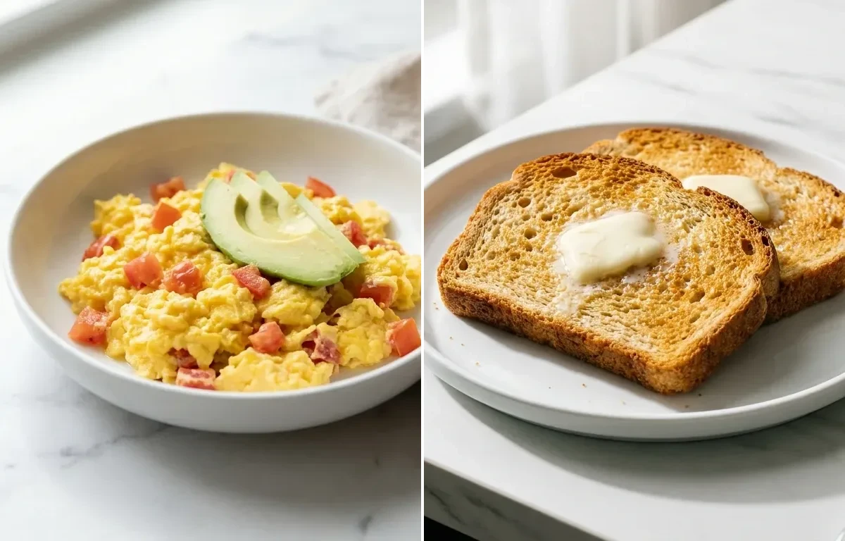 Three Egg Scramble with Avocado and Tomato