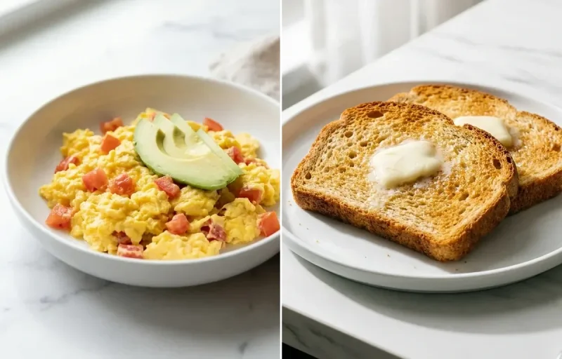 Three Egg Scramble with Avocado and Tomato