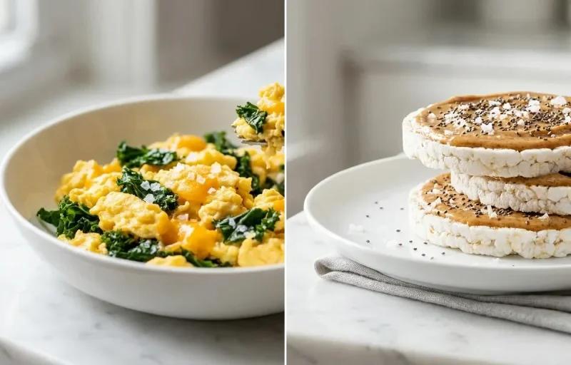 Three Egg Scramble with Kale and Cheddar
